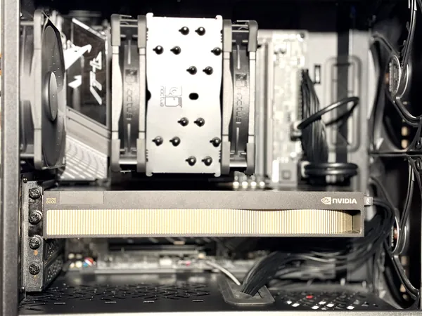 The professional NVIDIA RTX PRO 6000 graphics card fitted inside a Vault Ultra.